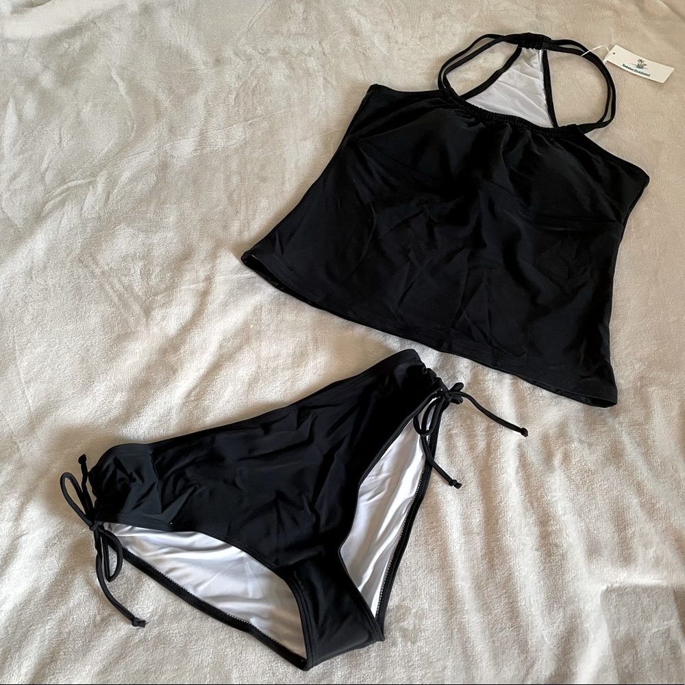 NWT Beachsissi Drawstring Side Black Tankini Set